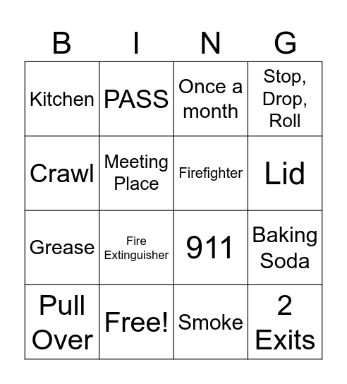 FIRE SAFETY BINGO Card