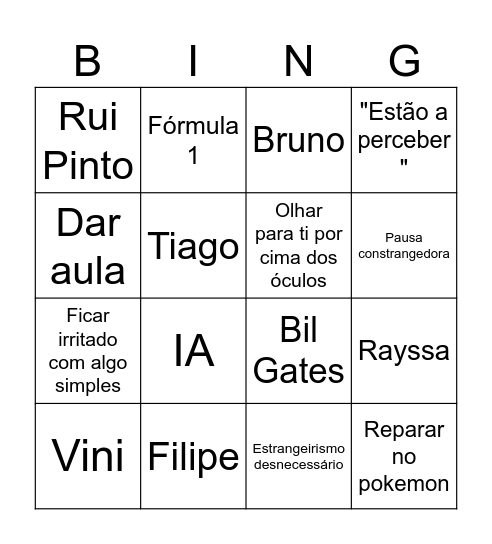 Aula de Gramática Bingo Card