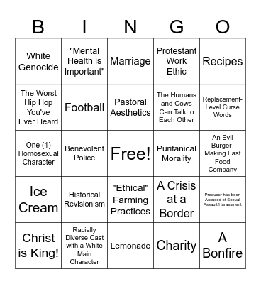 Chick-fil-a Cartoon Bingo Card