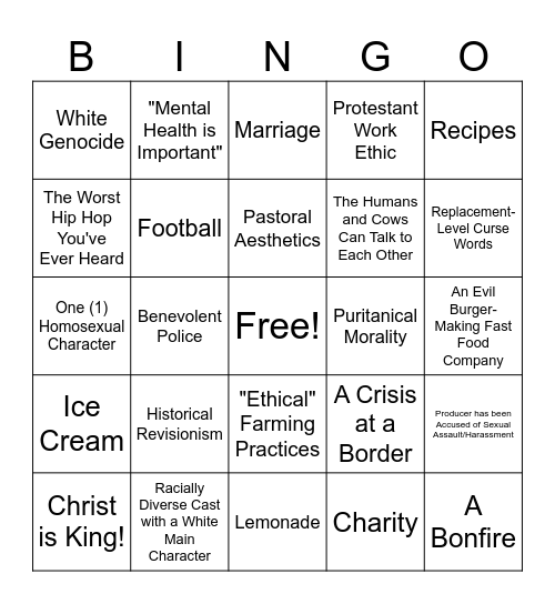 Chick-fil-a Cartoon Bingo Card