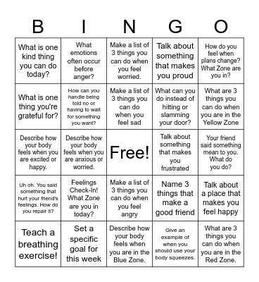 Social Emotional Bingo! Bingo Card