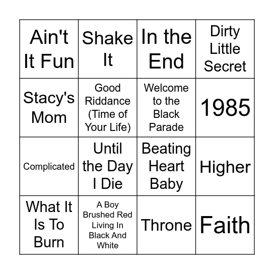 Emo x Pop Punk Round 3 Bingo Card