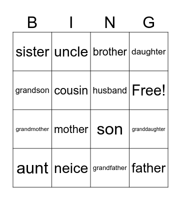 Family Bingo Card