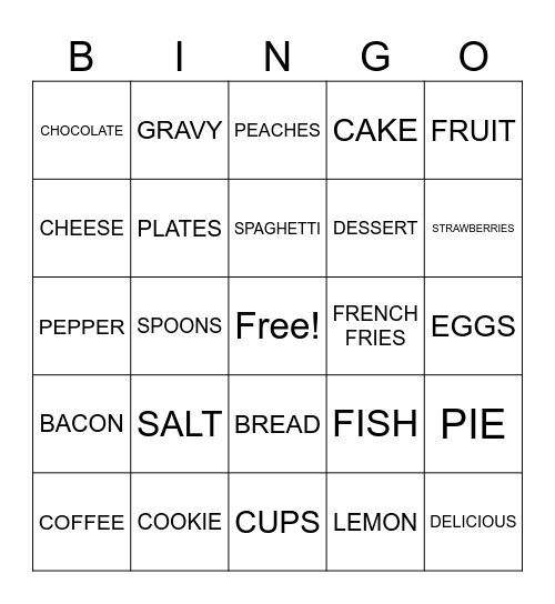 All Food Signs Bingo Card