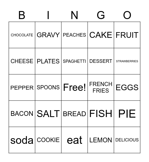 All Food Signs Bingo Card