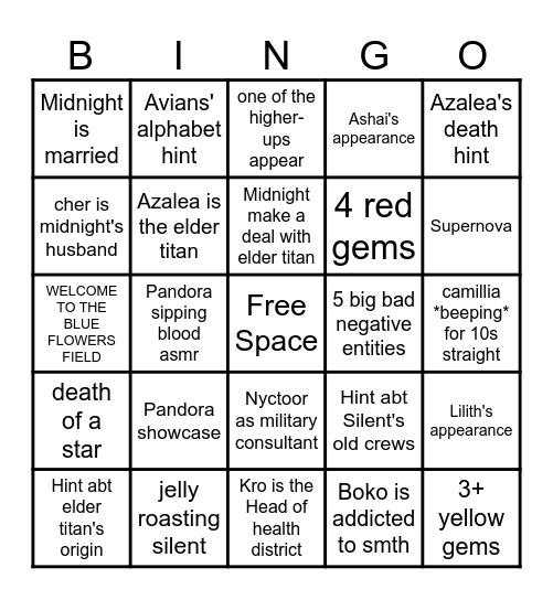 Avian bingo Card