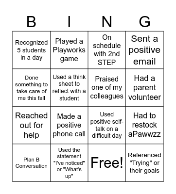 Kindness Bingo Card