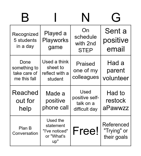 Kindness Bingo Card