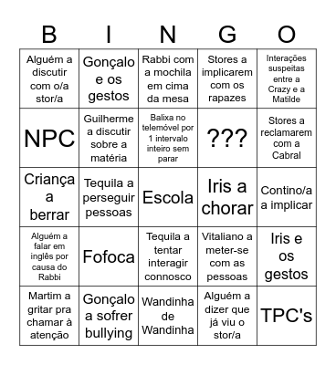 Dia de escola Bingo Card