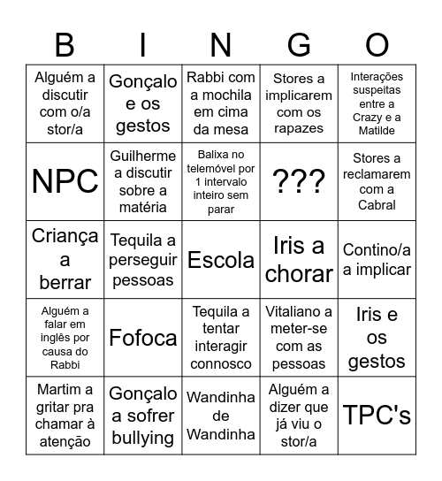 Dia de escola Bingo Card