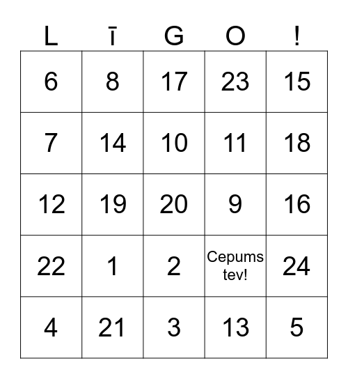 Līgas & Zanes party Bingo Card