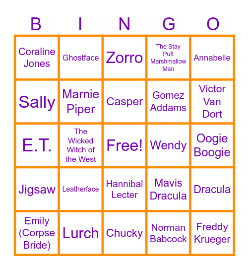 Halloween Movie and Costume Bingo Card