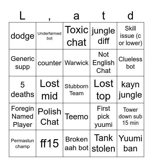 LOL Bingo Card