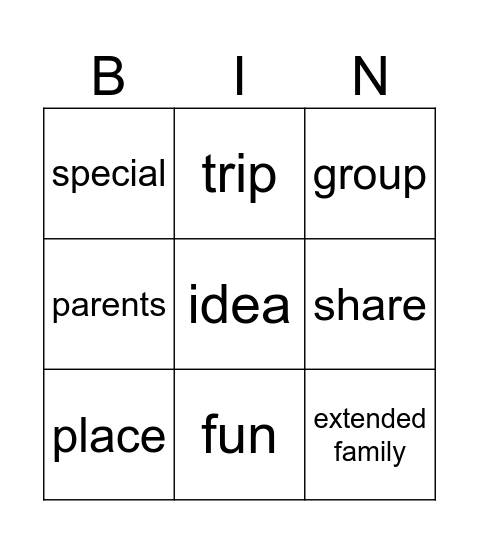 1st Grade Vocabulary Bingo Card