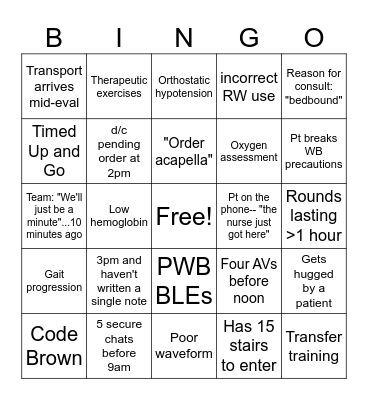 BINGO: Physical Therapy Edition Bingo Card