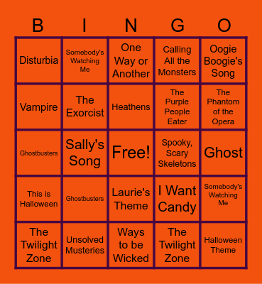 Halloween Music Bingo Card