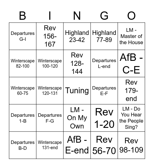 Rehearsal Bingo - 10/25/24 Bingo Card