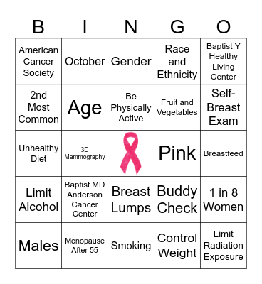 Breast Cancer Bingo Card