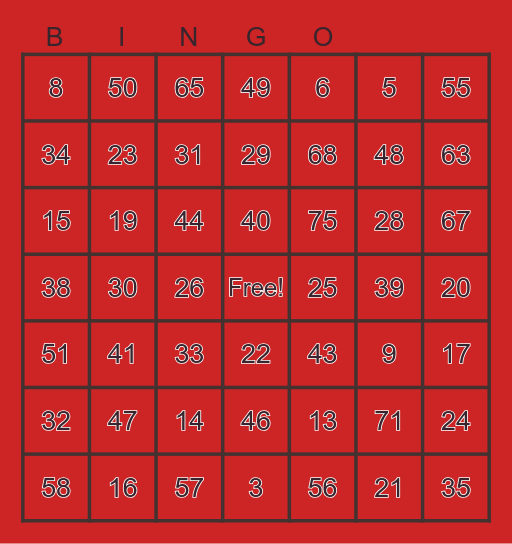 Number Bingo 175 Bingo Card