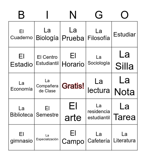 Bingo de la Universidad Bingo Card