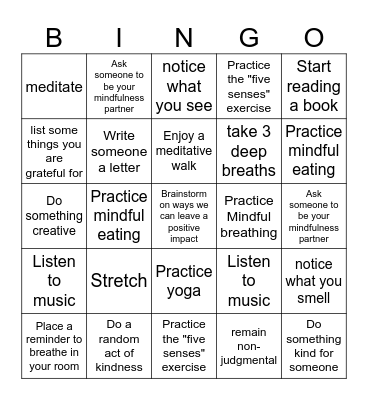 Mindfulness BINGO Card