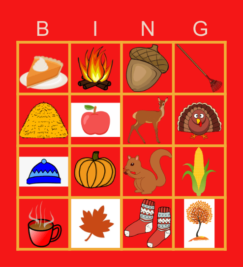 Fall Items Bingo Card