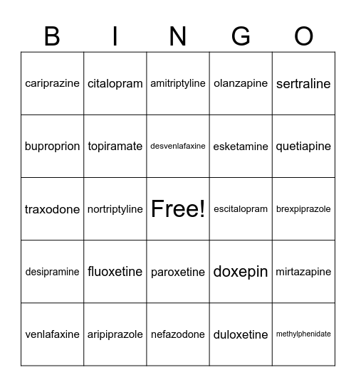 depression medications Bingo Card