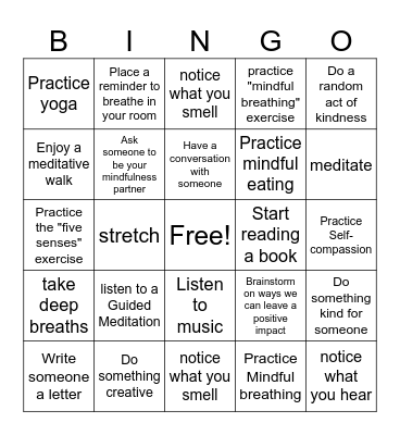 Mindfulness BINGO Card