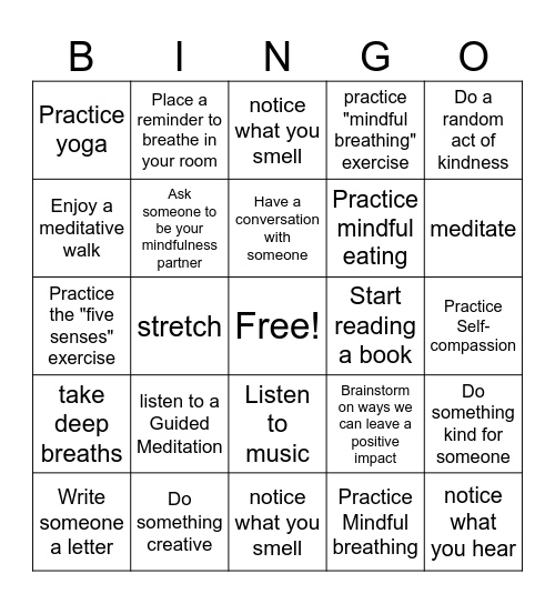 Mindfulness BINGO Card