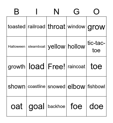 oa   oe   ow    Bingo Card