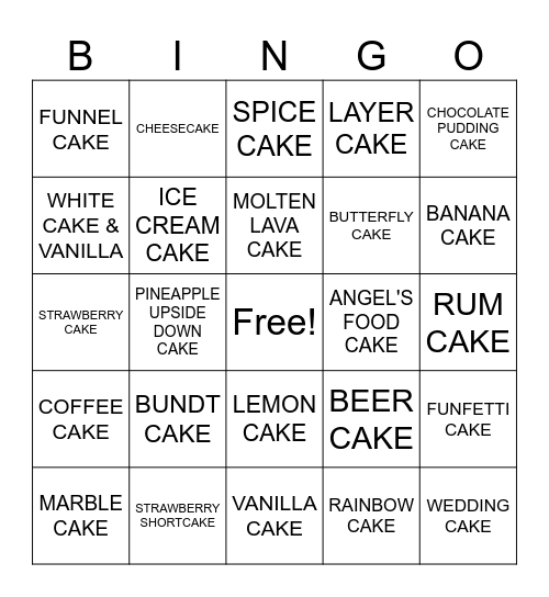 FAMILY FALL CAKE BINGO Card