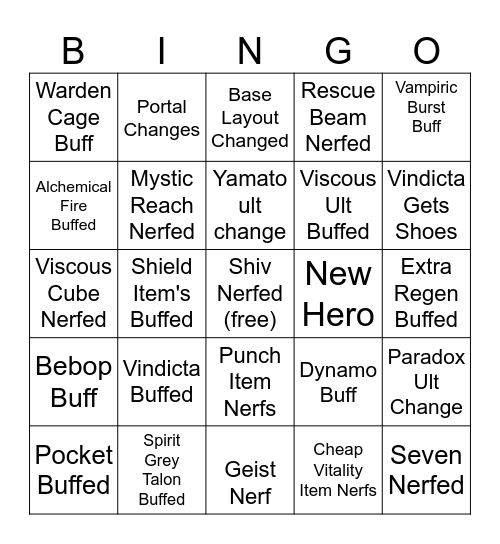 Deadlock Patch Day Bingo Card