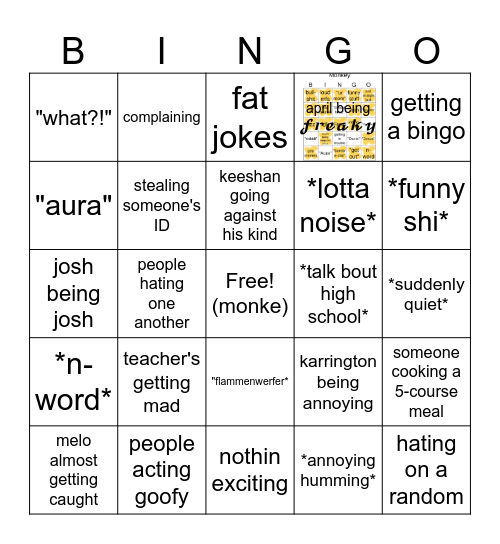 School Bingo Card