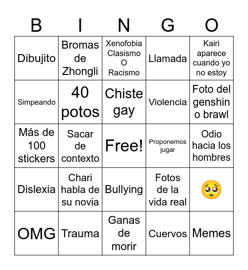 Bingo me lo confirmo Bingo Card