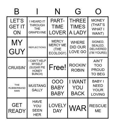 Summit Events Motown Music Bingo Card