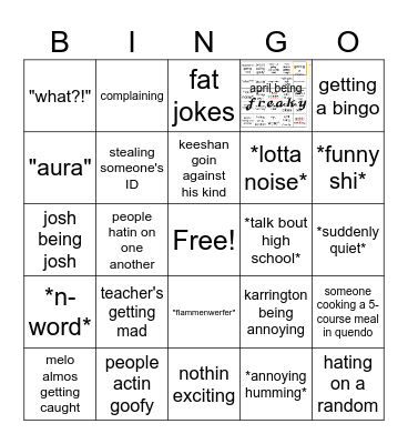 School Bingo Card