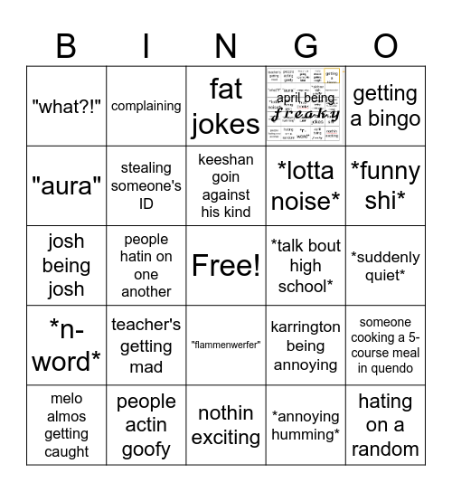 School Bingo Card