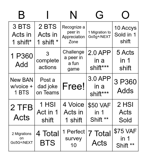 Strong Finish Bingo Card