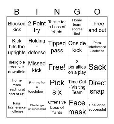 FOOTBALL! Bingo Card