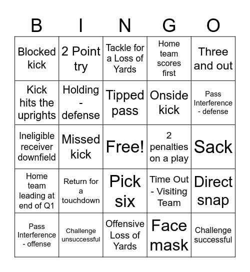 FOOTBALL! Bingo Card