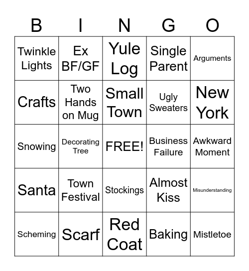 Hallmark Christmas Movie Bingo Card