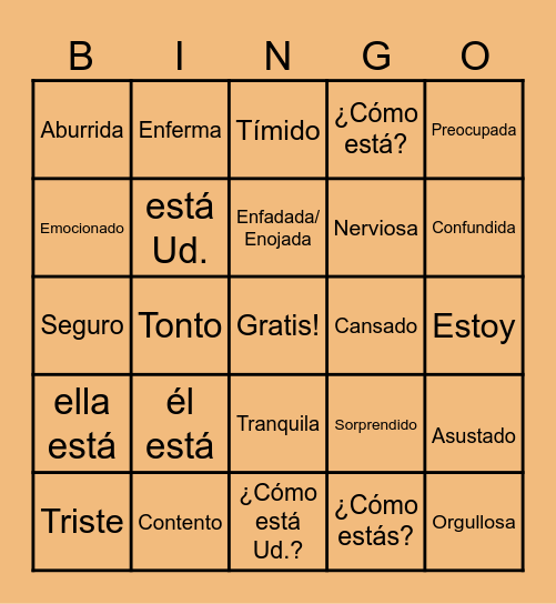 Emociones Bingo Card