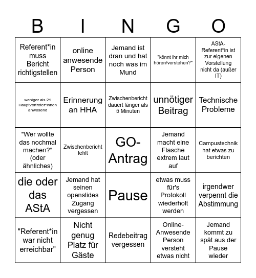 StuPa Zwischenberichte Bingo Card