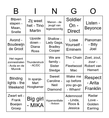 MUZIEKQUIZ Bingo Card