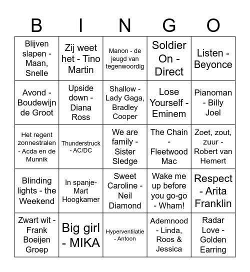 MUZIEKQUIZ Bingo Card