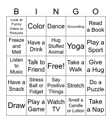 Coping Skills Bingo Card