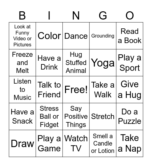 Coping Skills Bingo Card