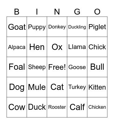 Farm Bingo Card