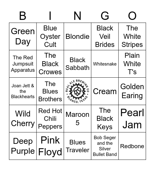Bands with Colors in the Name Bingo Card