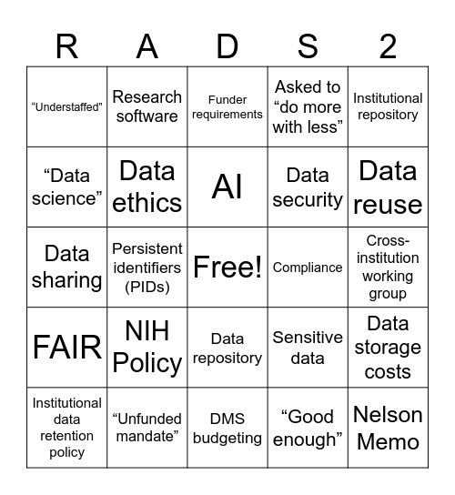 RADS 2 Kick Off Bingo! Bingo Card